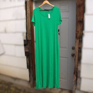 New York & Company Short Sleeve Side Slit Green T-shirt Maxi Dress L